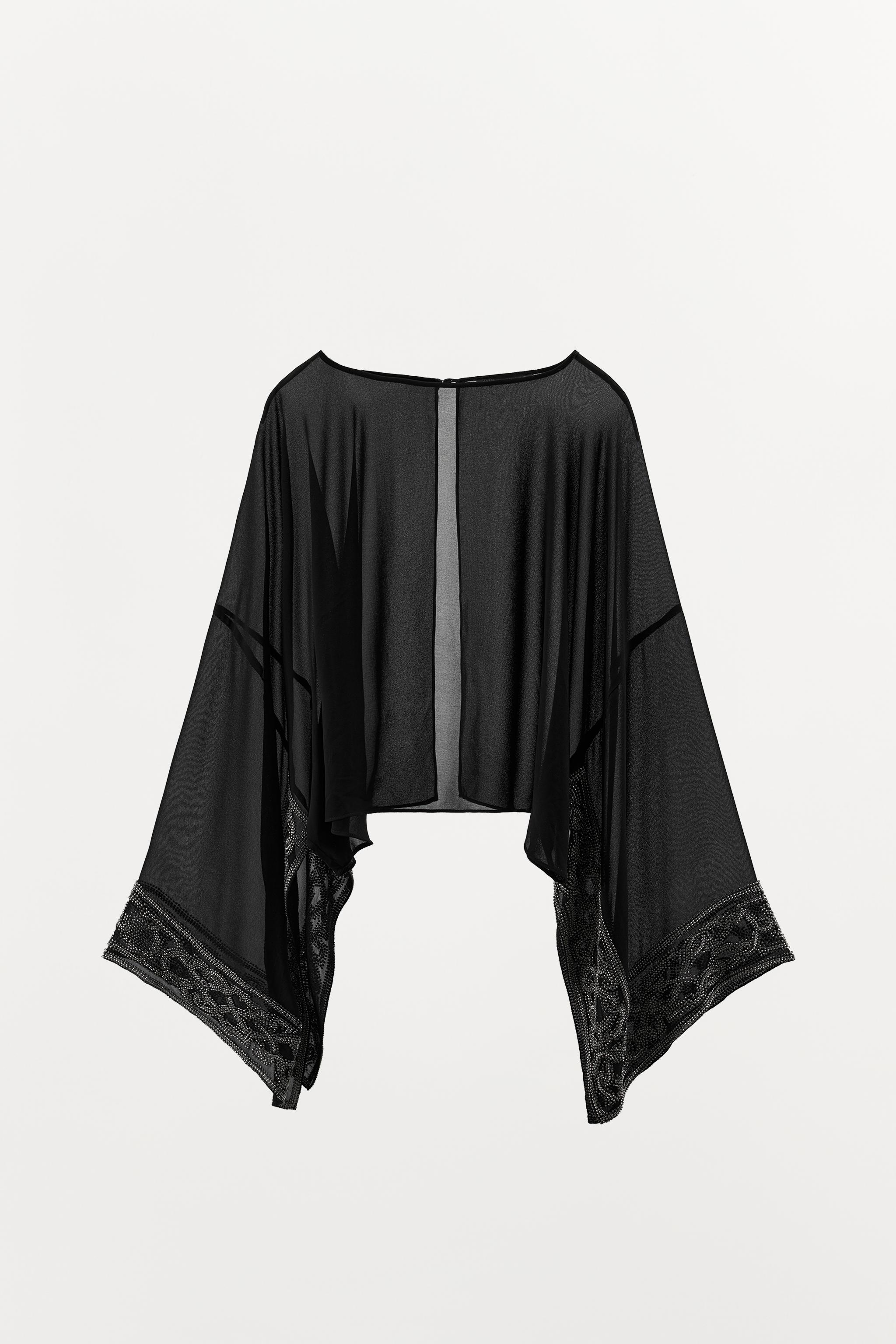 BEADED SEMI-SHEER BATWING CAPE
